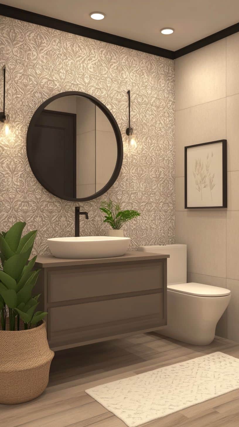 Bloxburg bathroom with wallpaper