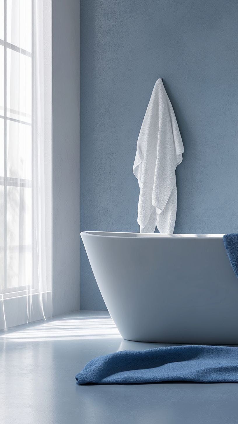 Blue, gray, and white bathroom