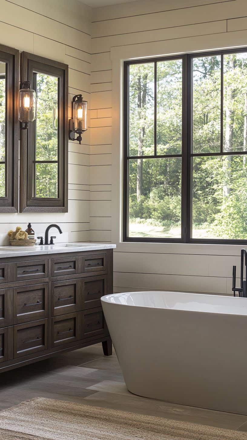 Farmhouse bathroom with lights