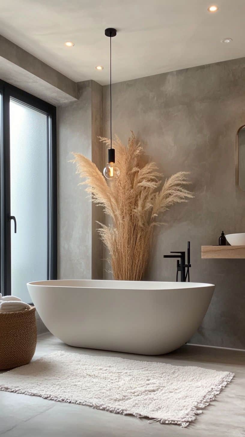 Minimalist bathroom with bathtub