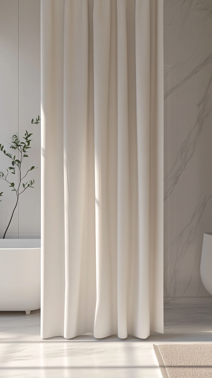 Neutral bathroom with shower curtains