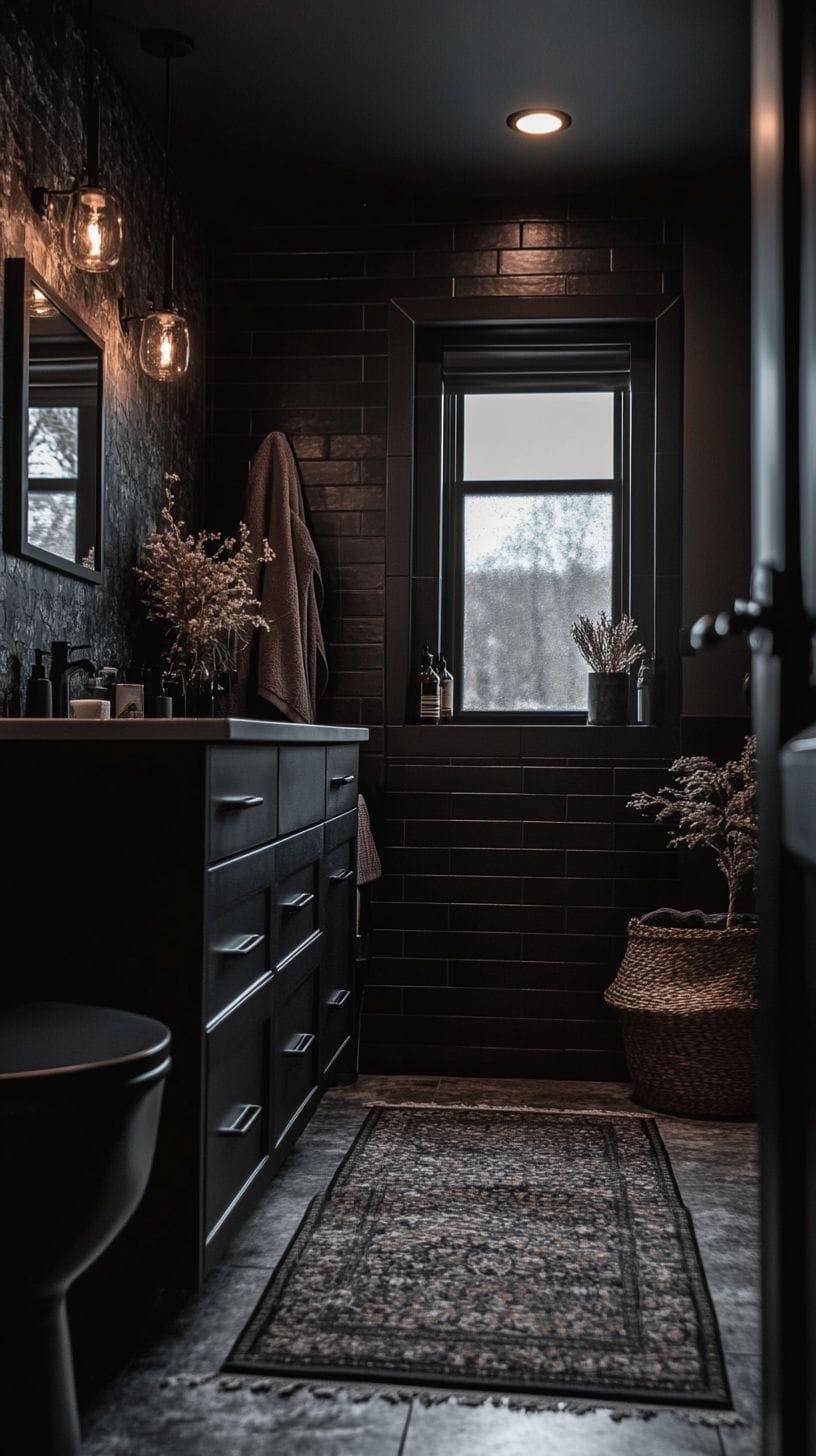 Renter friendly moody bathroom