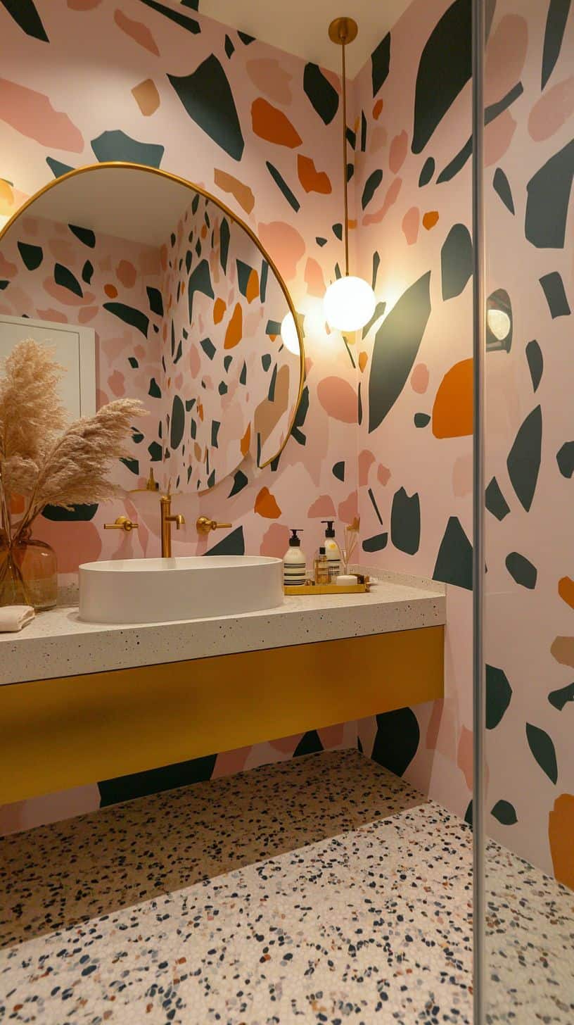Retro bathroom with wallpaper