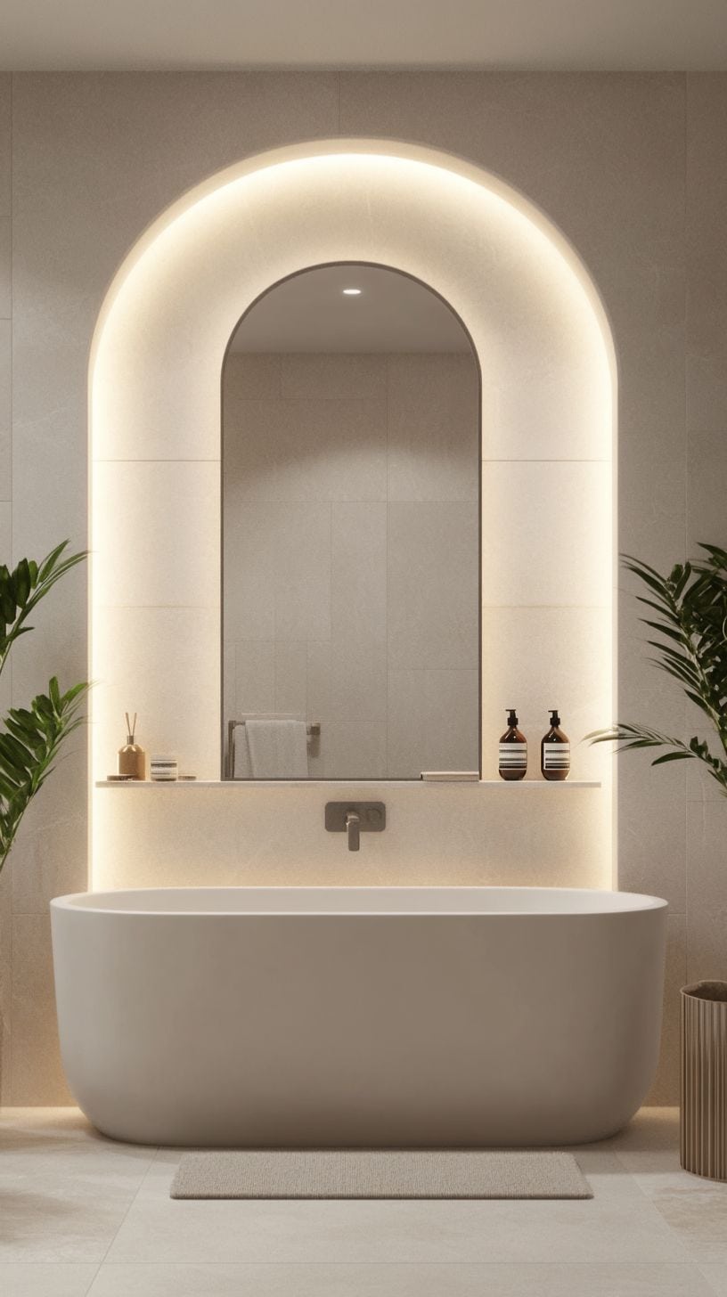 Bathroom with arch mirror