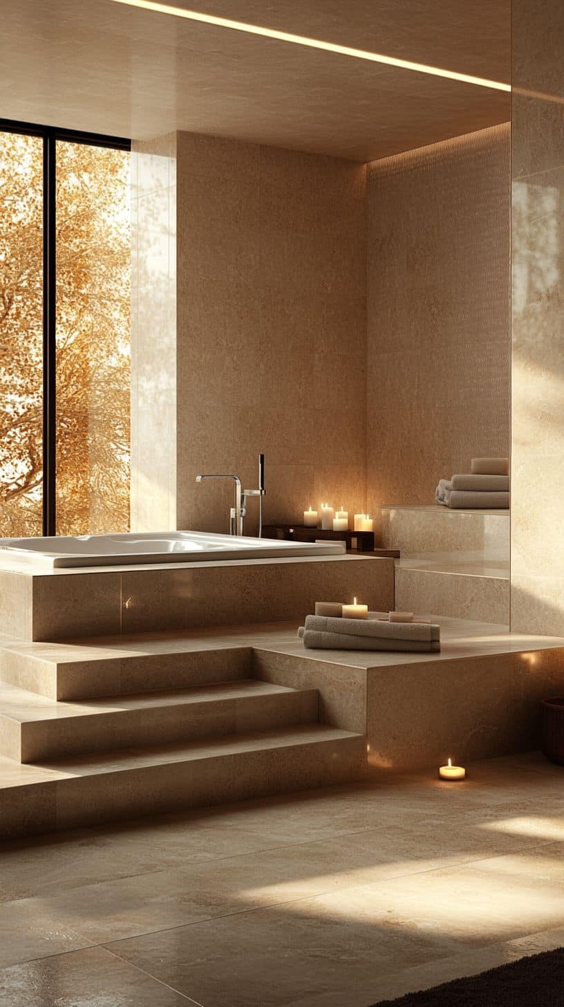 Bathroom with jacuzzi tub with steps