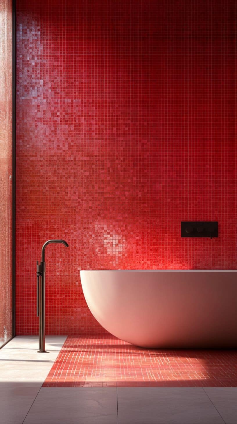 Bathroom with red zellige tile