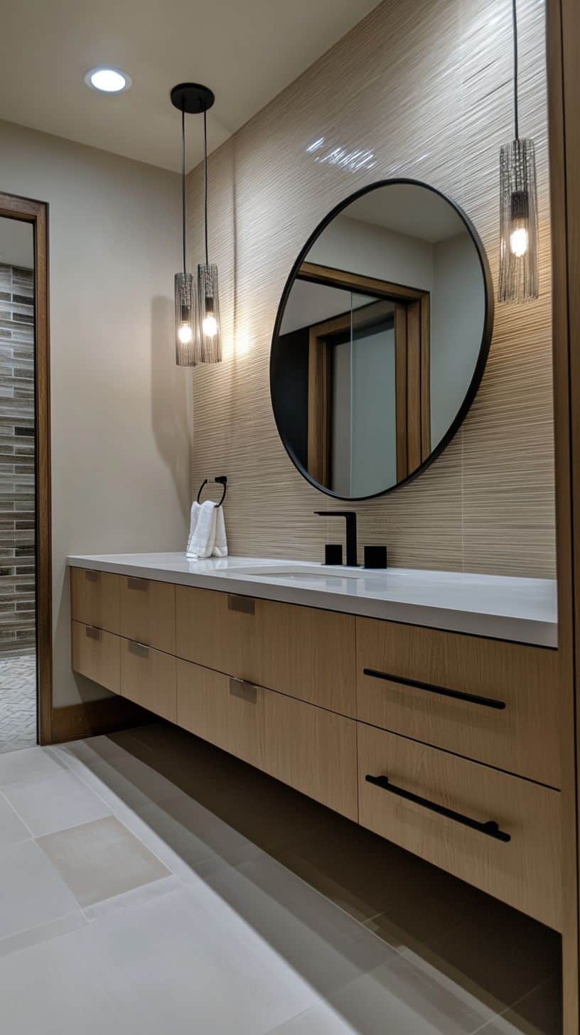 Bathroom with wall mounted cabinets