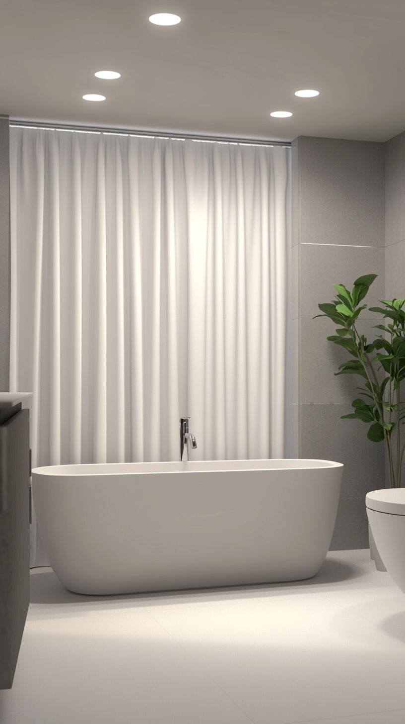 Gray bathroom with shower curtain