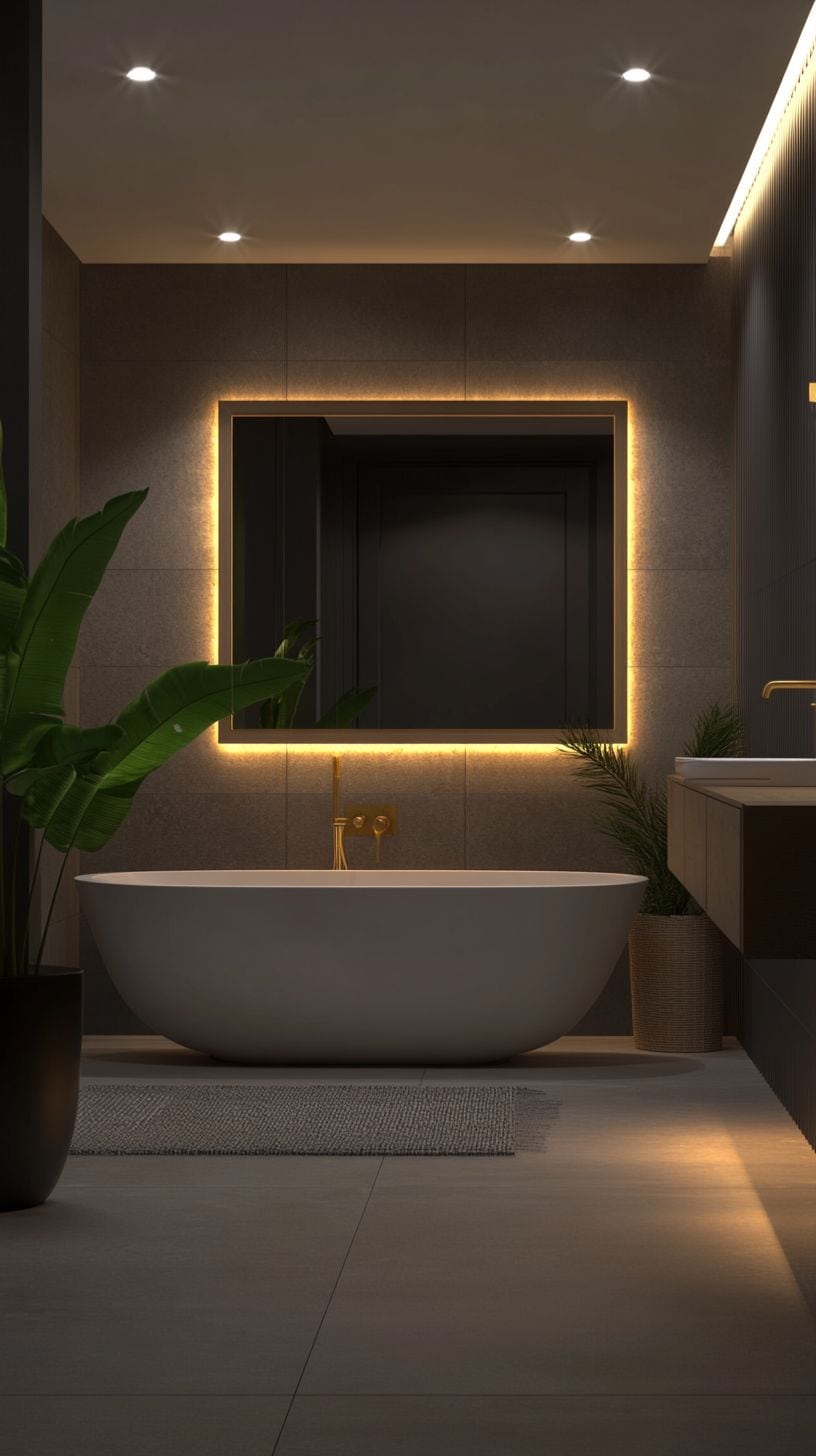 Gray, white, and gold bathroom