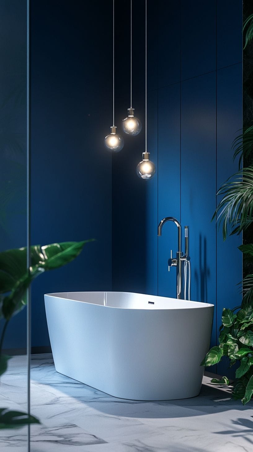 Moody blue bathroom