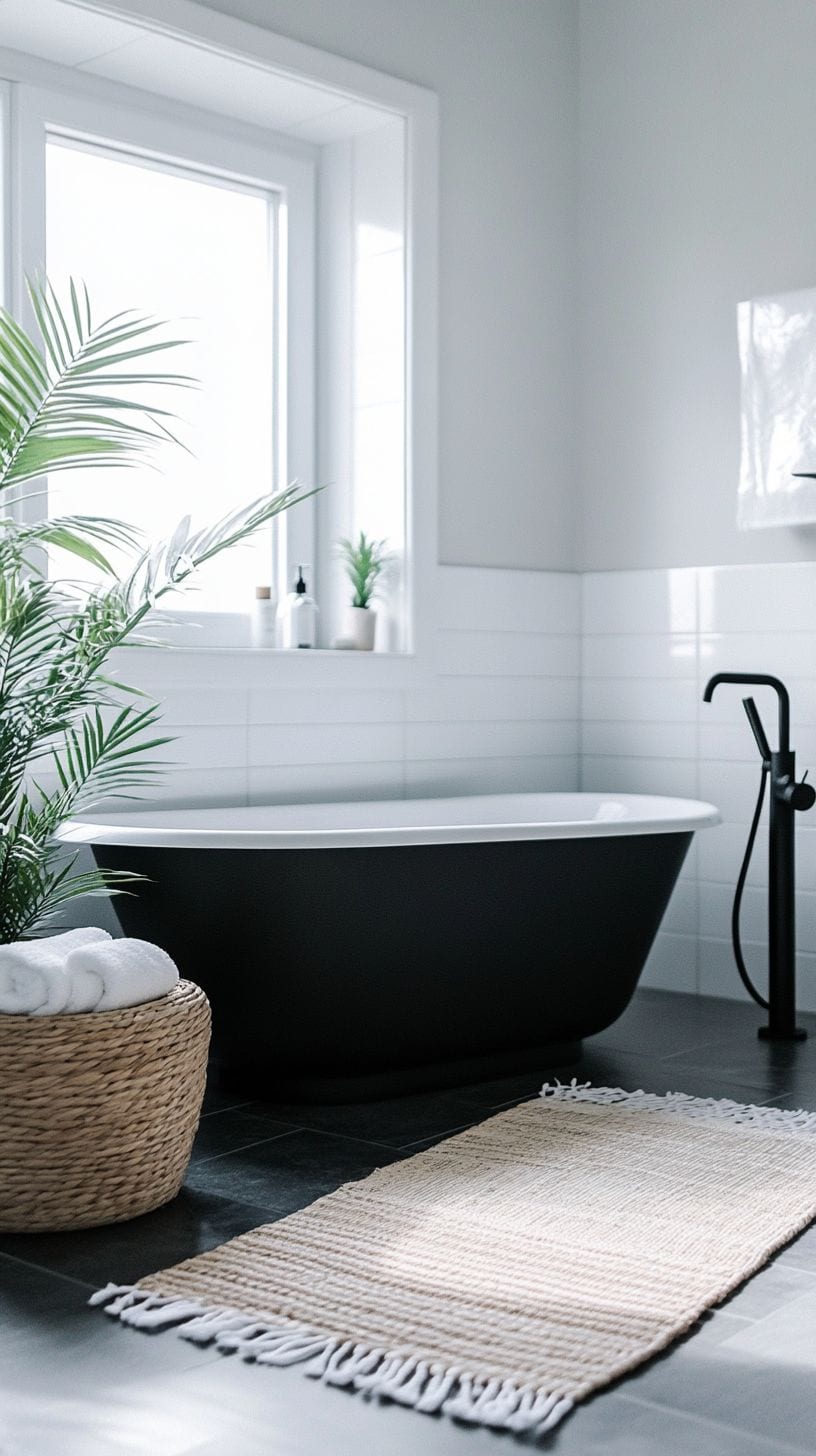 Renter friendly black and white bathroom