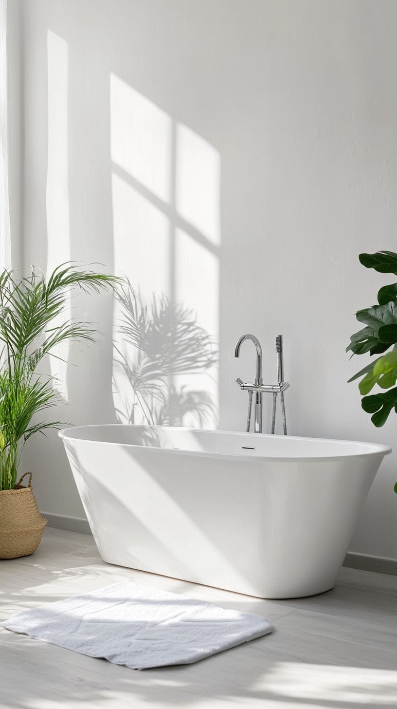 White bathroom with plants