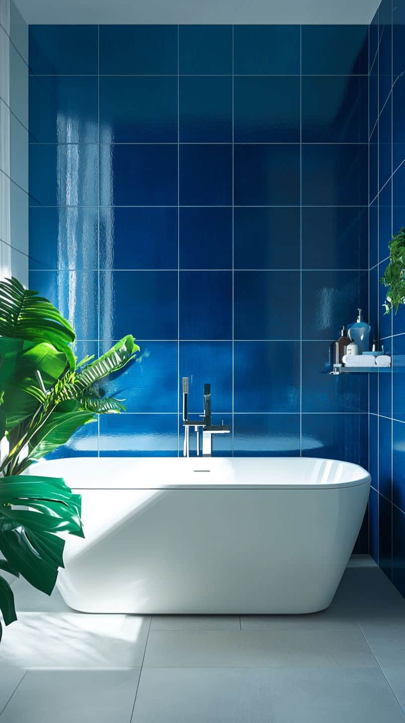 Bathroom with blue tiles