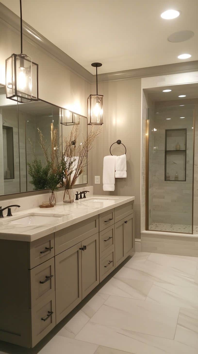 Bathroom with large mirror