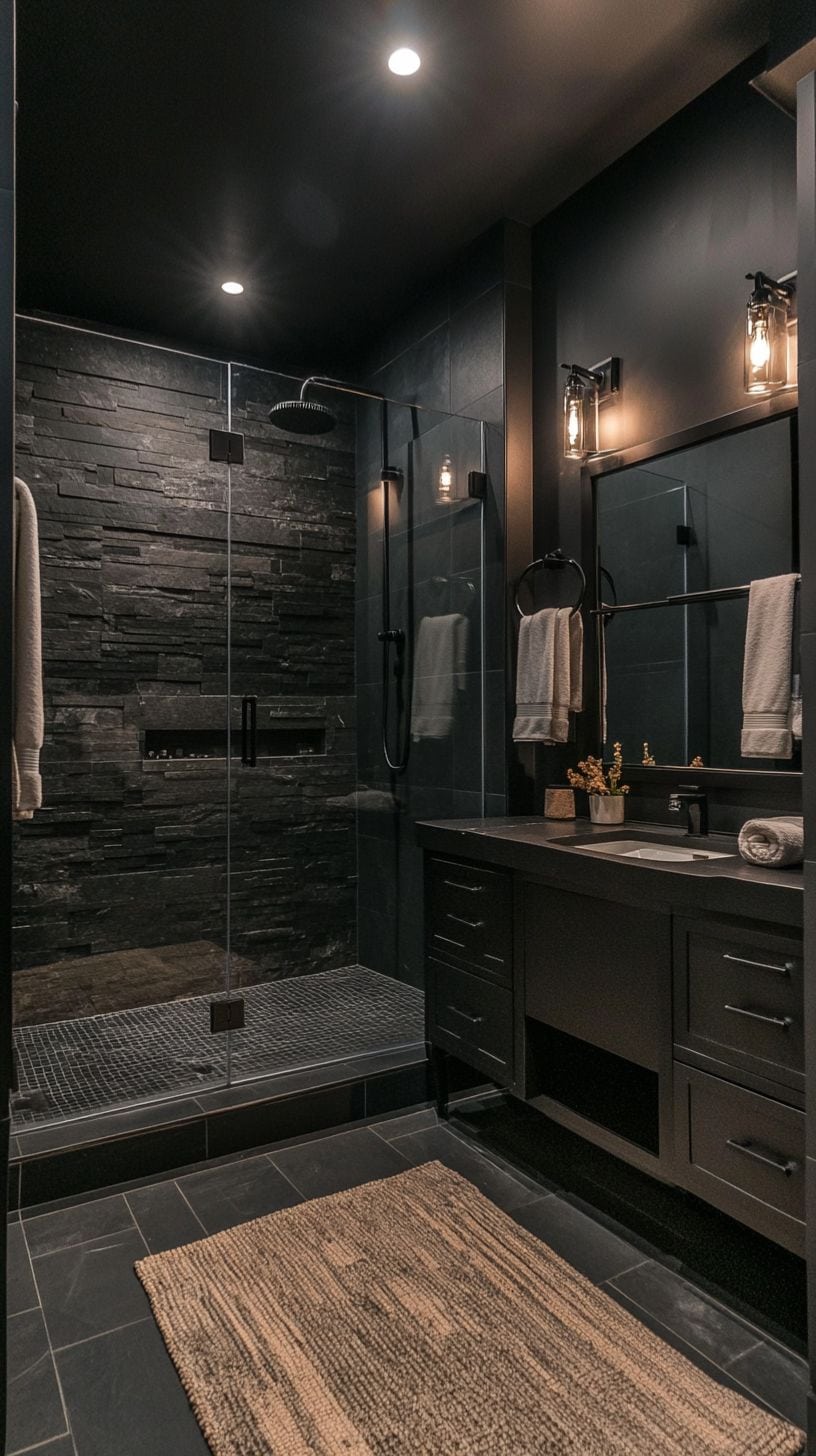 Black bathroom with no window