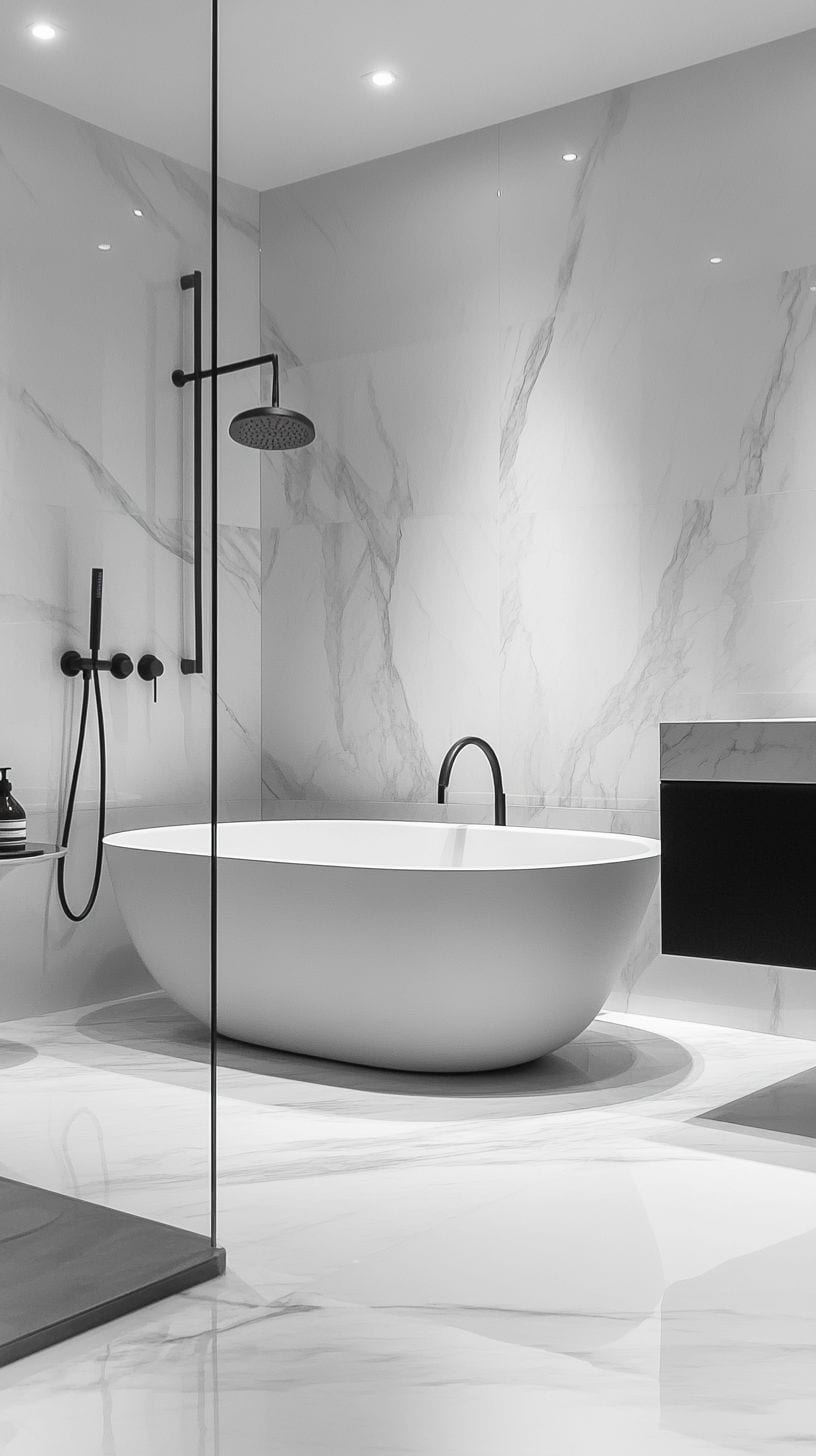 Black and white minimalist bathroom