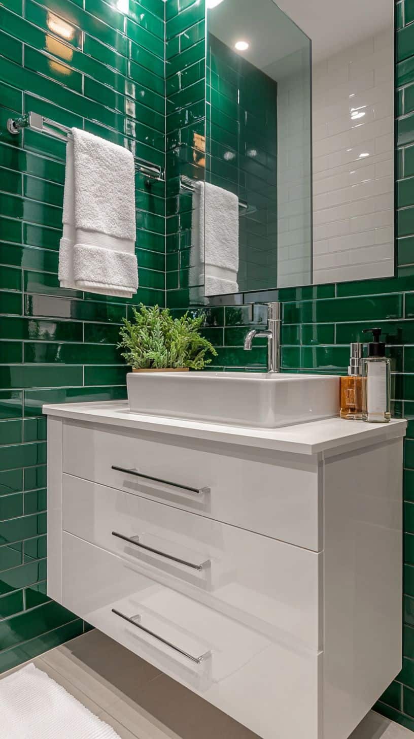 Bathroom with emerald green tiles