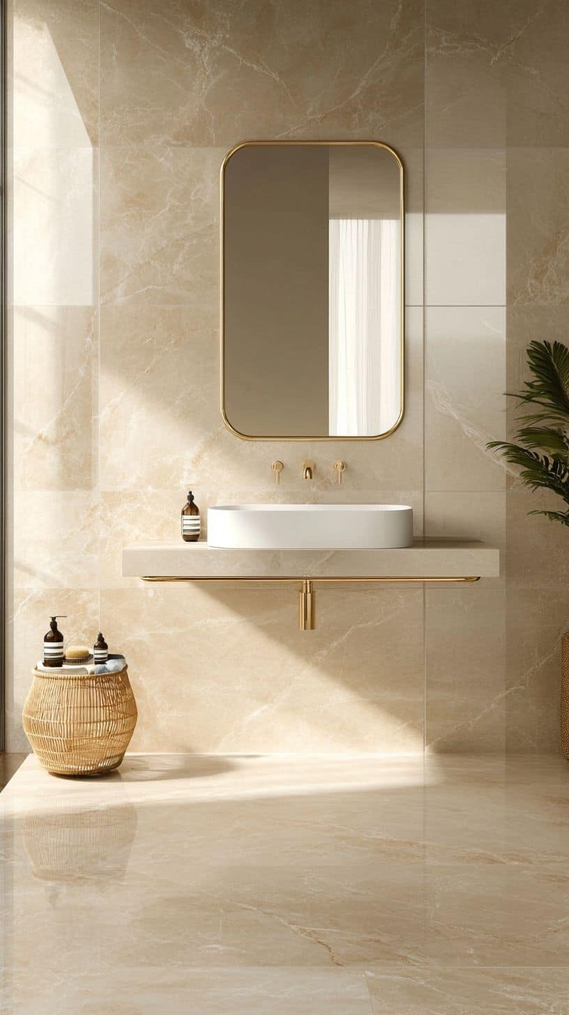 Bathroom with gold mirror