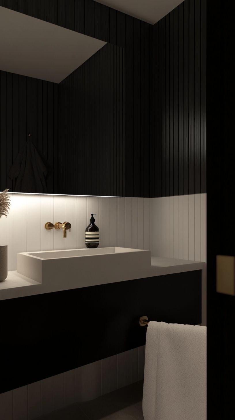 Black and white half bathroom