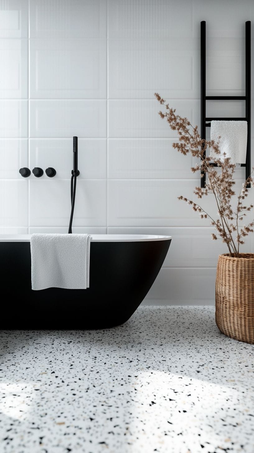 Black and white terrazzo bathroom