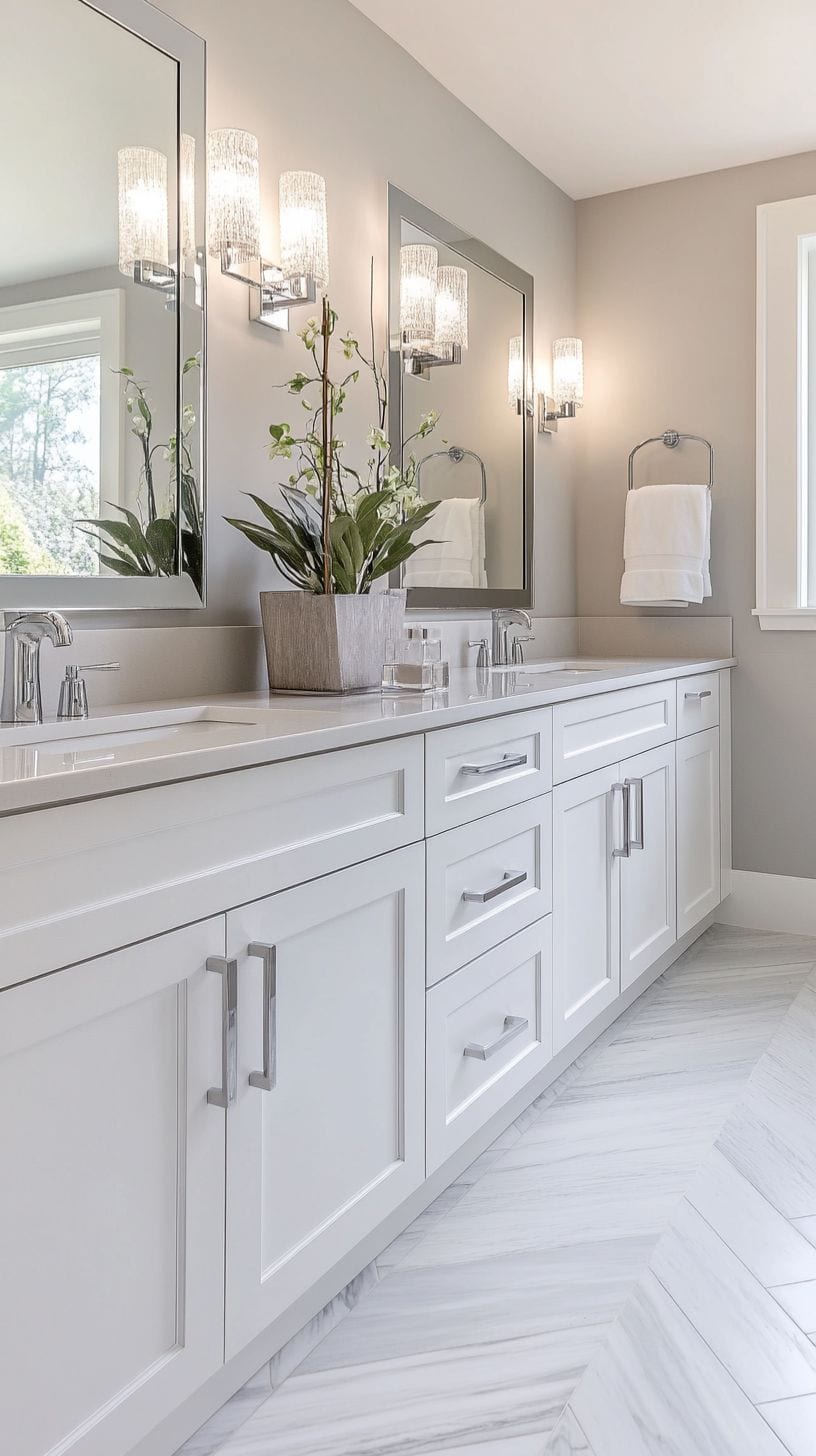 Gray and white bathroom with floor tile