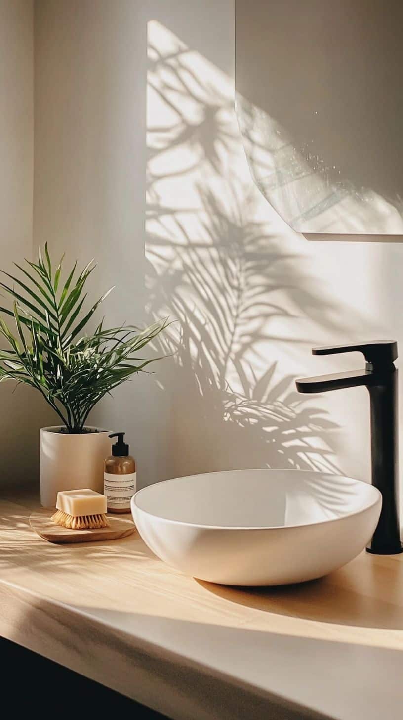 Minimalist bathroom with counter decor