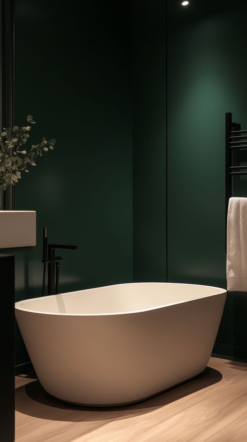 Small moody green bathroom