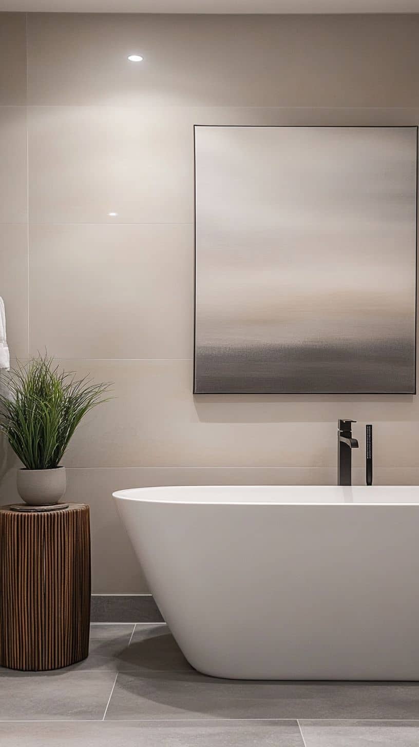 Bathroom with diy canvas art