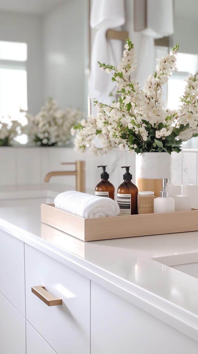 Minimalist bathroom with counter organizer