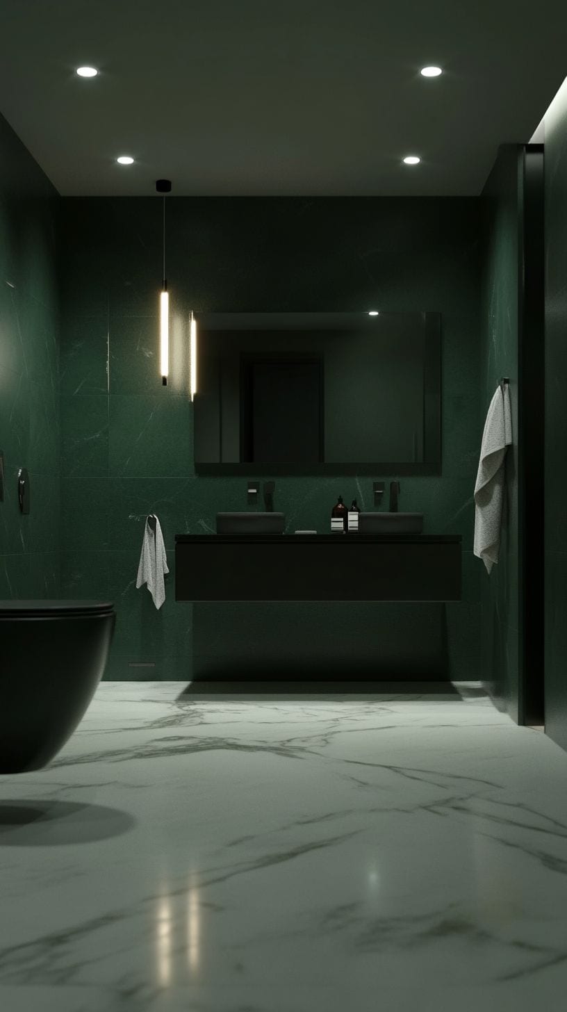 Moody green bathroom with tile