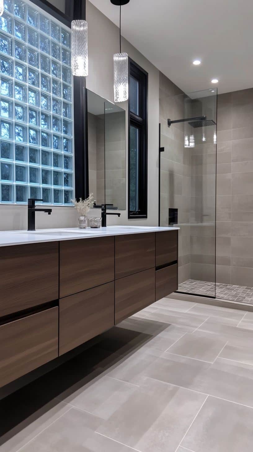 Bathroom with glass block window