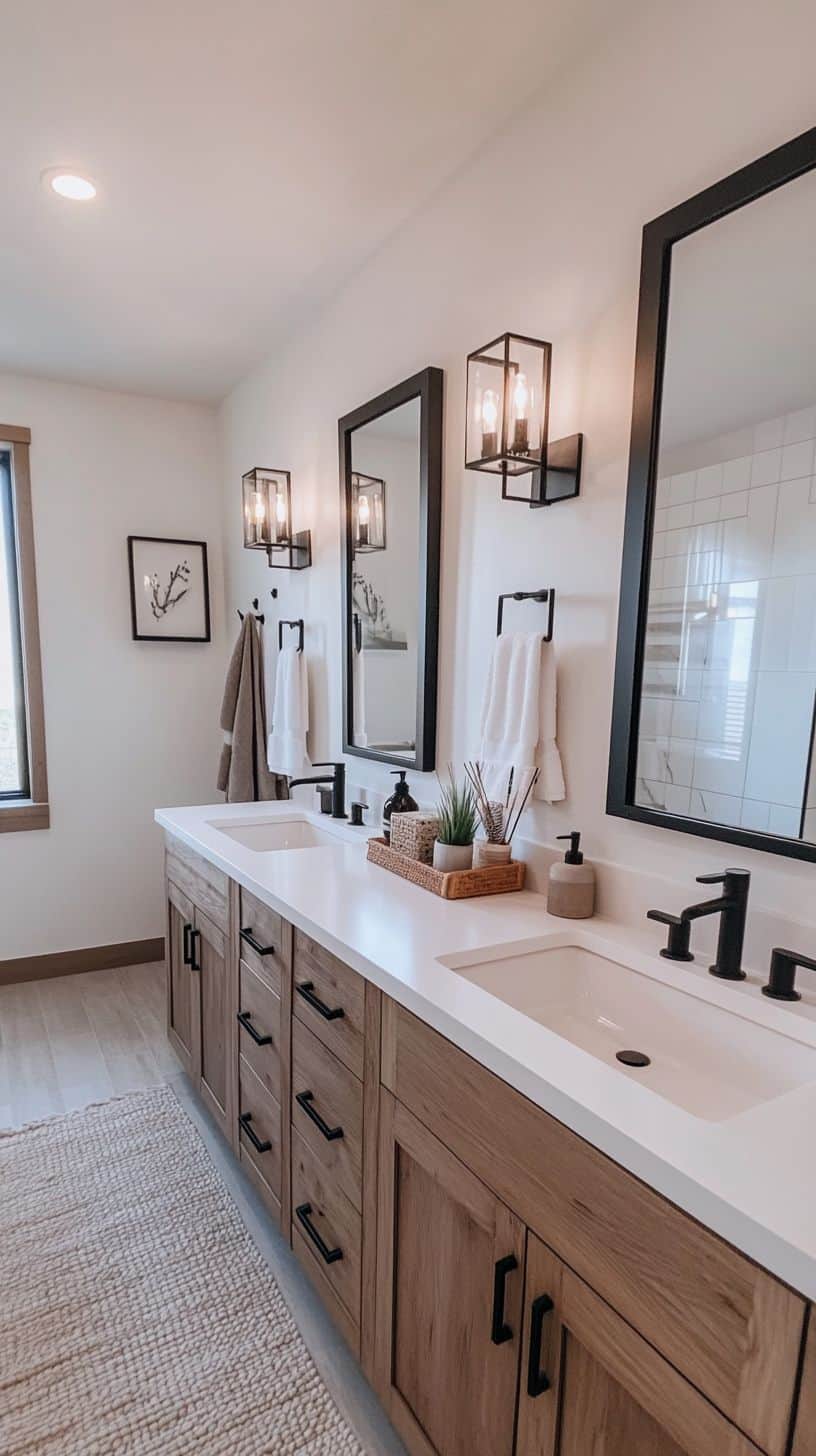 Minimalist bathroom with double sink