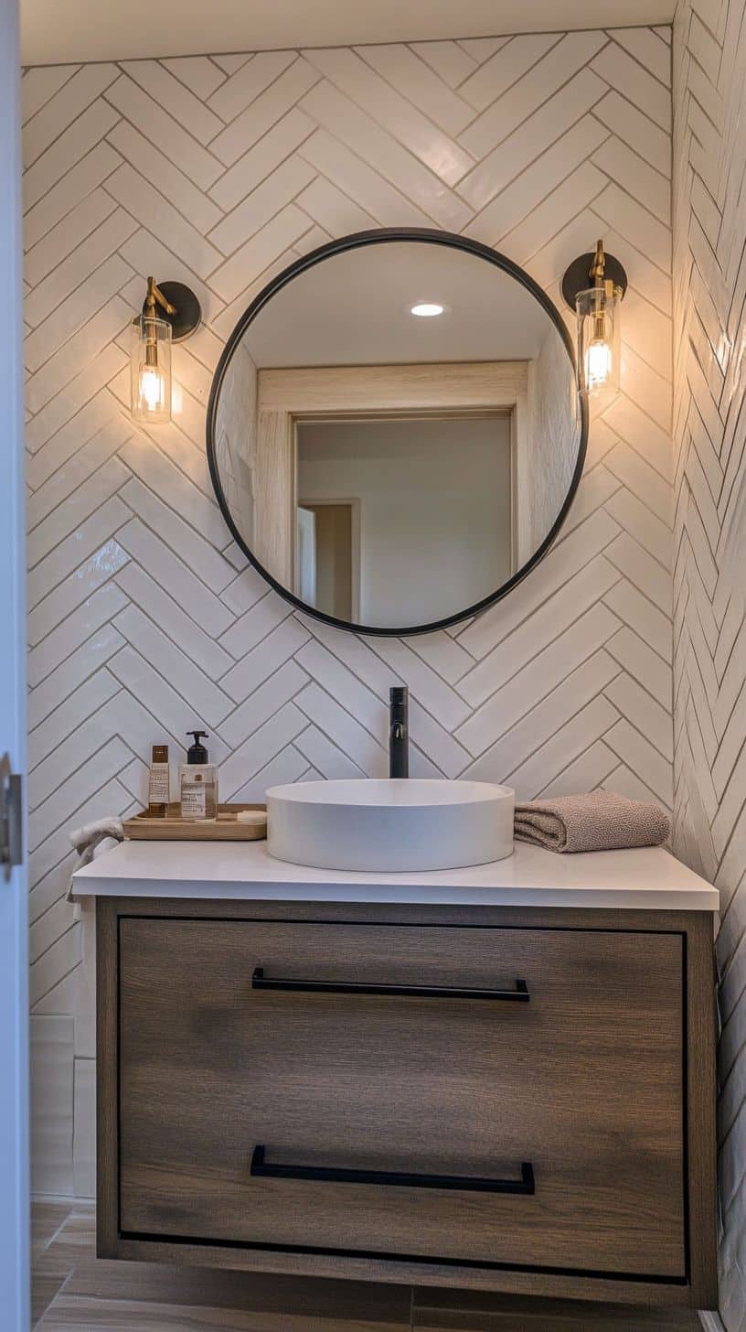 Small bathroom with herringbone tile