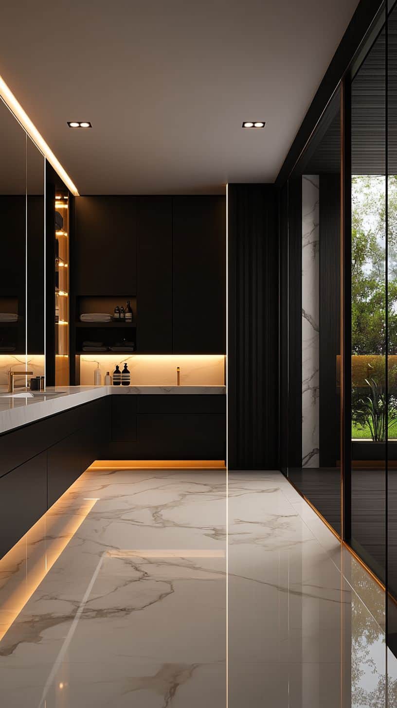 Bathroom with black cabinets