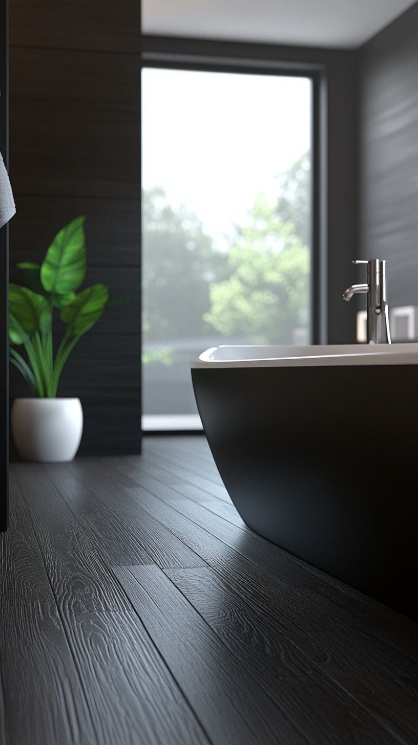 Bathroom with dark wood floor