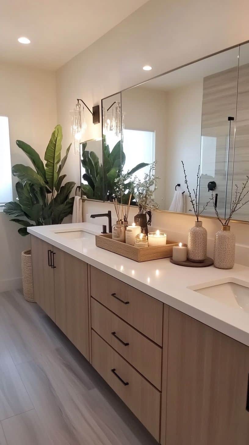 Bathroom with double sink and counter decor