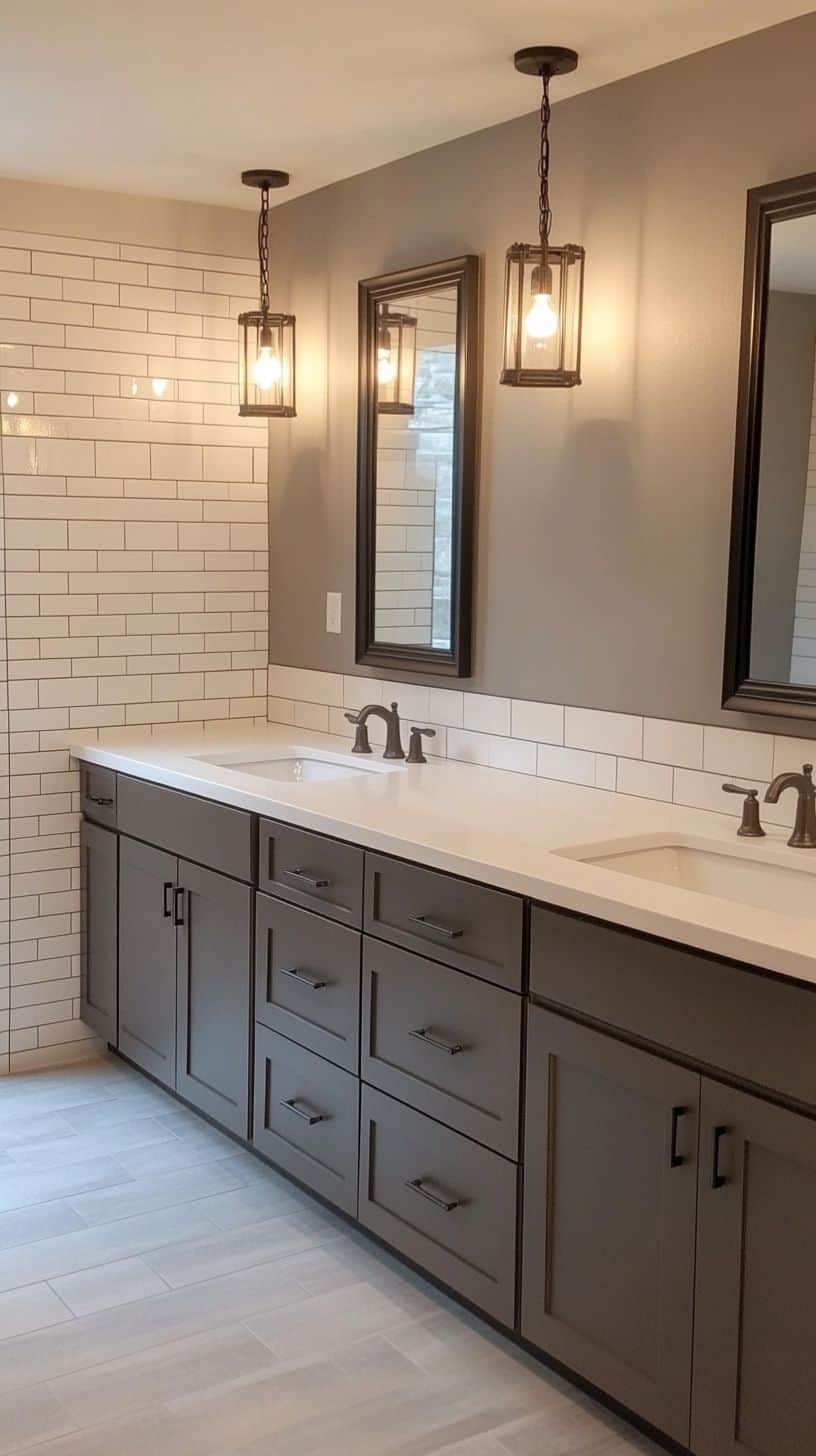 Bathroom with half tiled walls