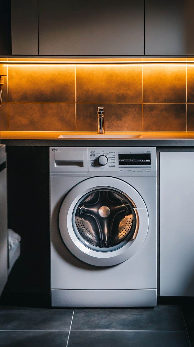 Bathroom with hidden washing machine