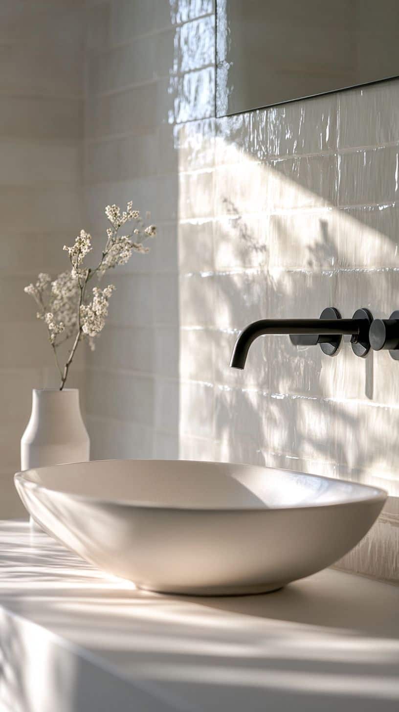 Bathroom with white zellige tile