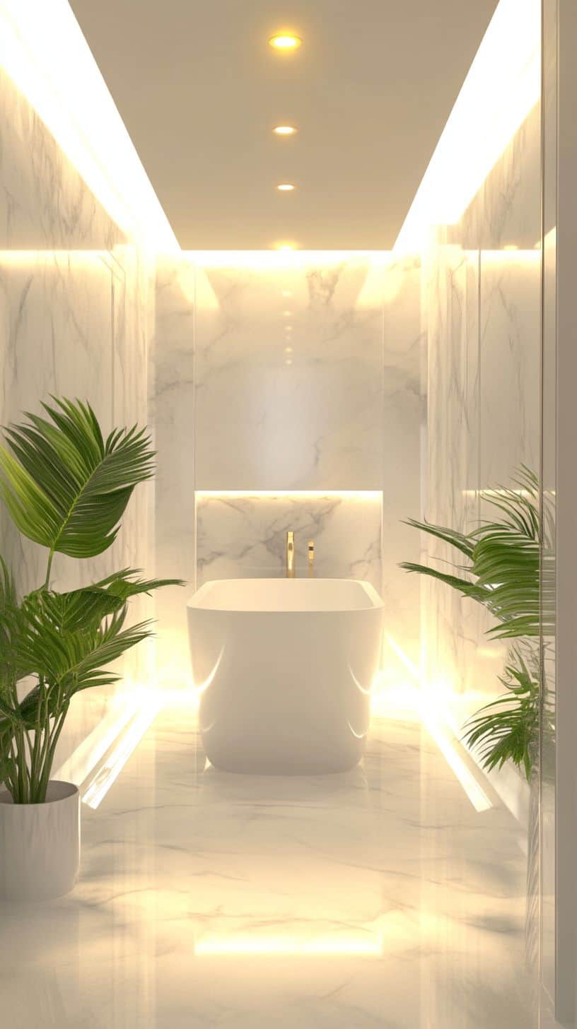 Long narrow bathroom with tub