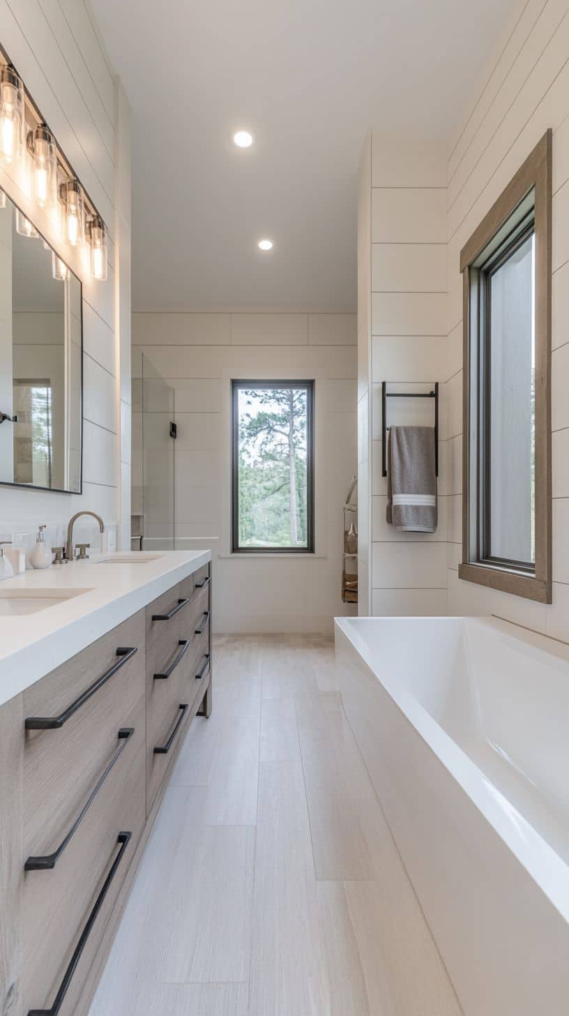 Rectangular bathroom with mirror