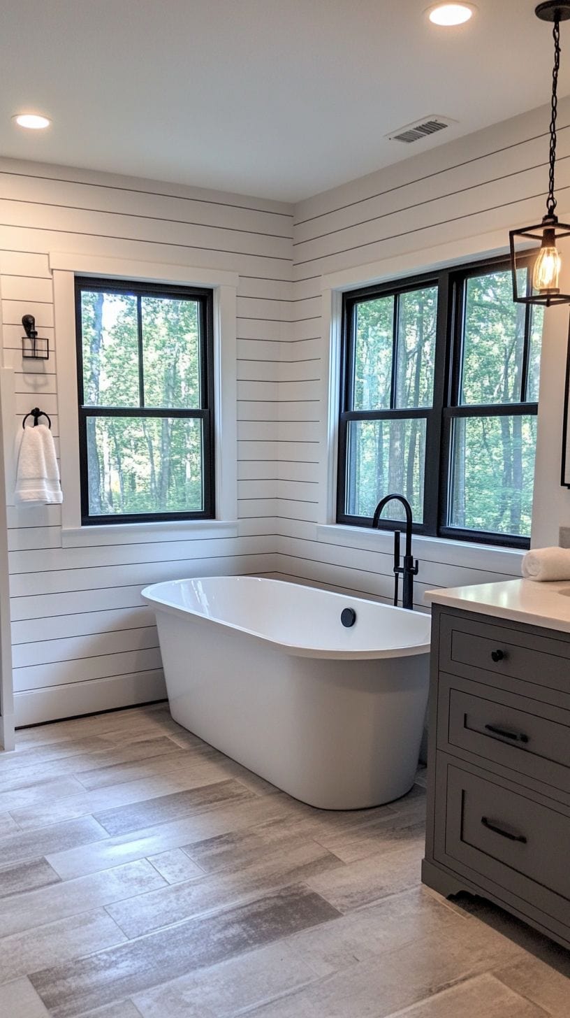 Gray and white farmhouse bathroom
