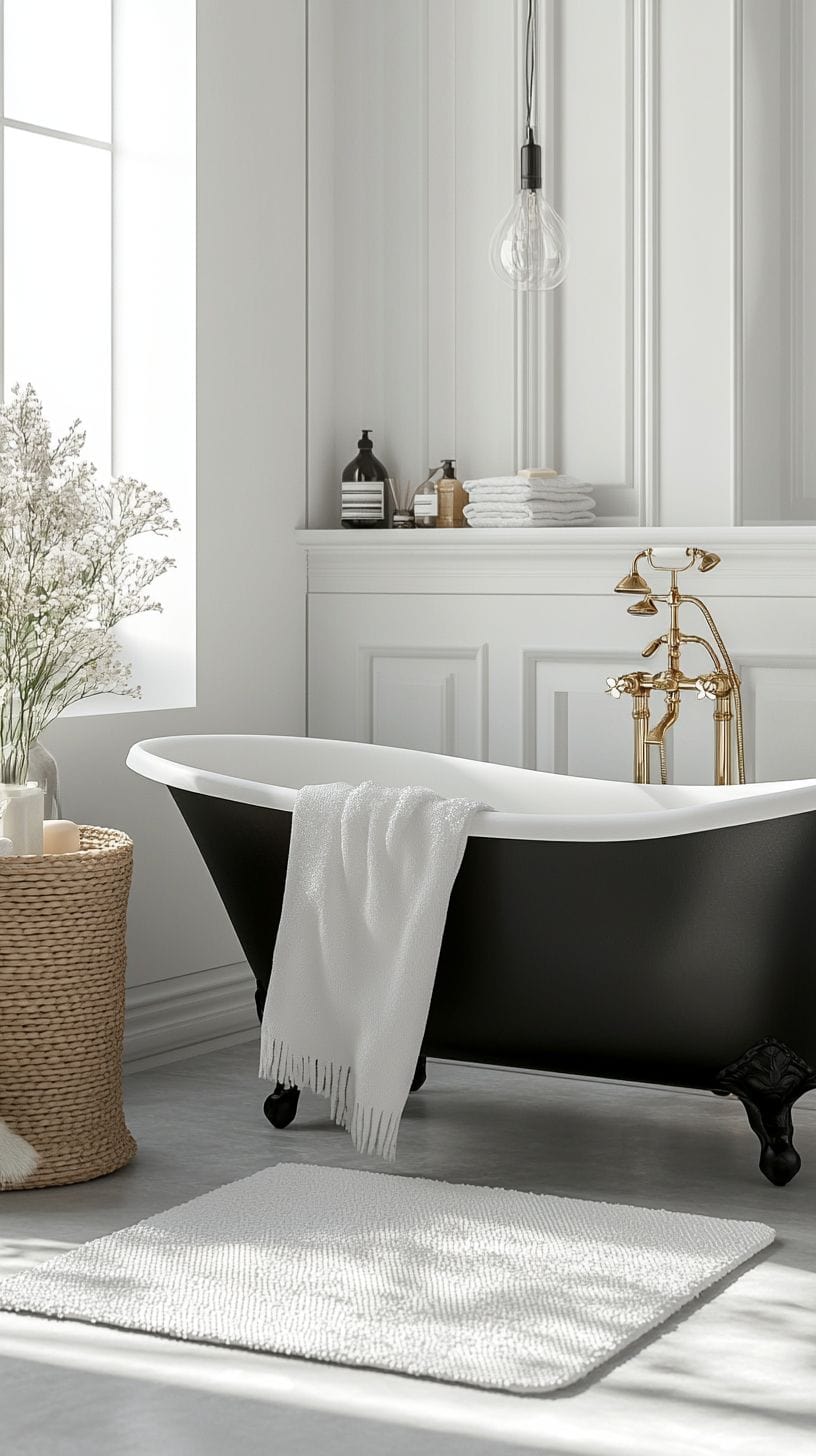  Black, white, gray, and gold bathroom