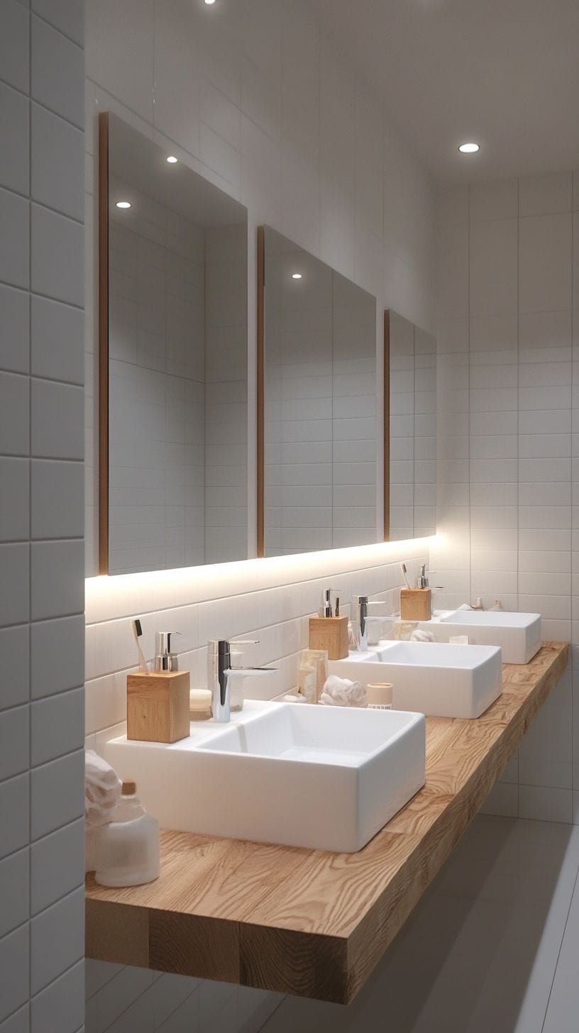 Minimalist bathroom with mirrors