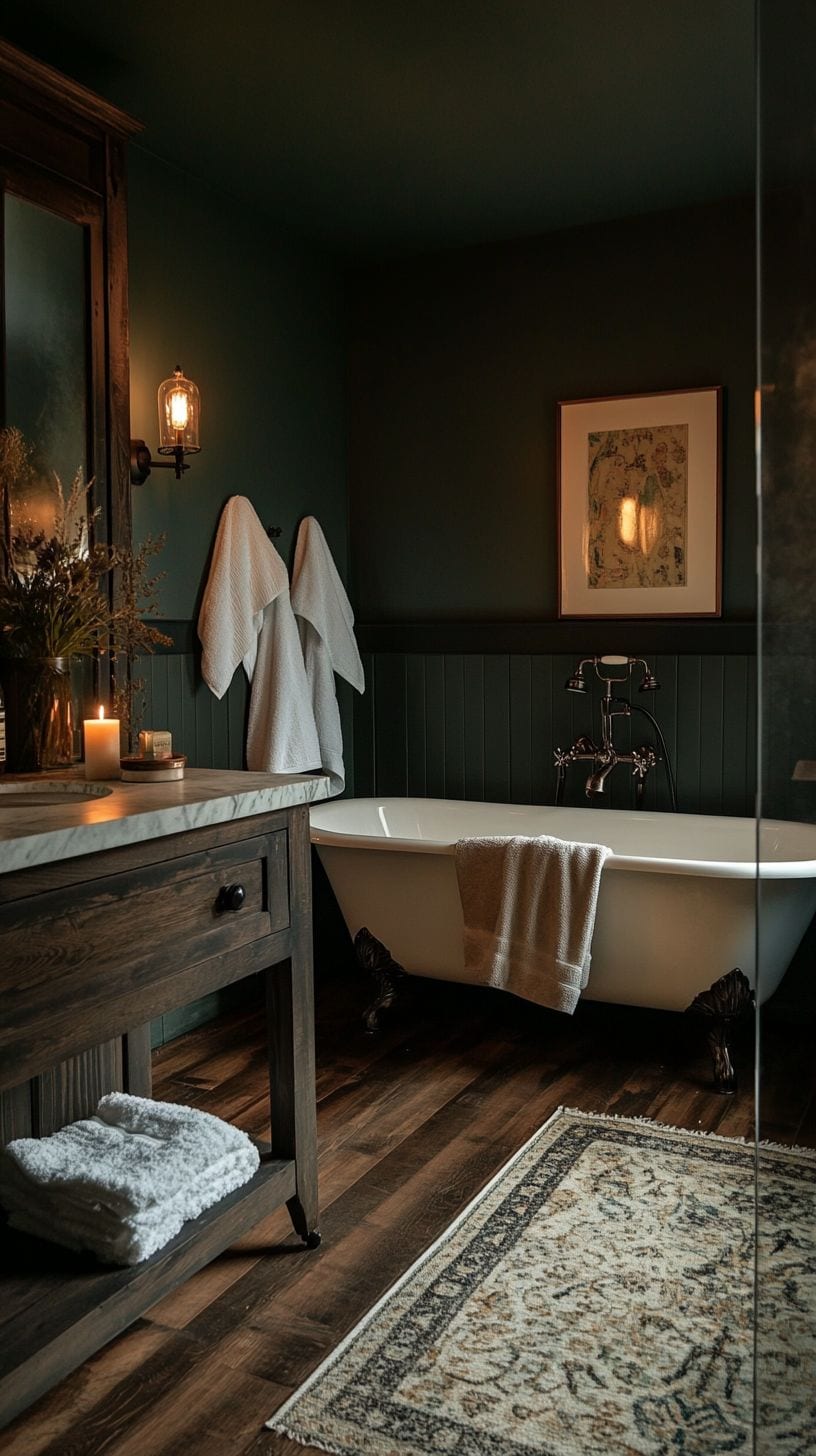Moody farmhouse bathroom
