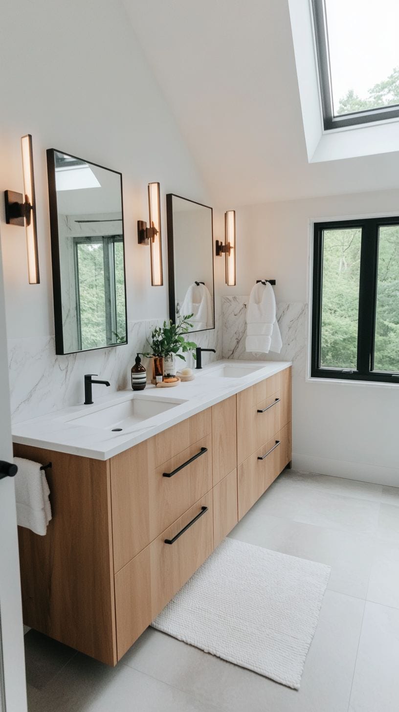 Bathroom with double sink and mirror