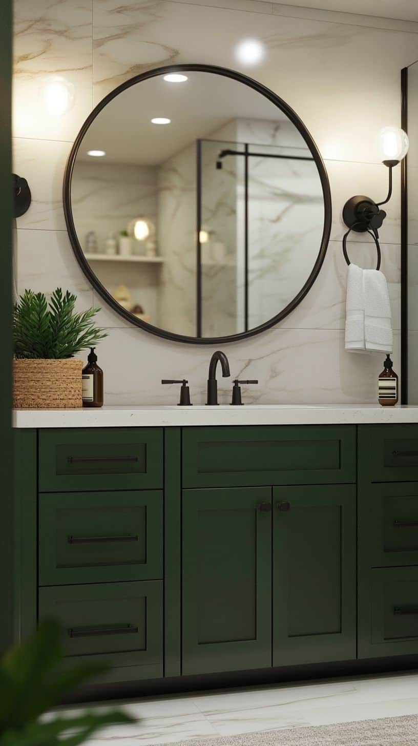 Bathroom with green cabinets
