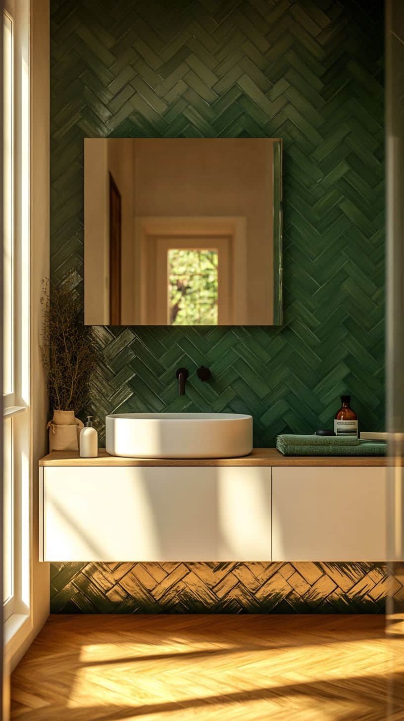 Bathroom with green zellige tile