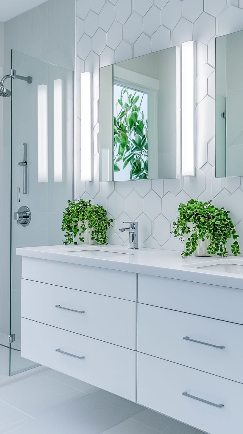 Bathroom with white hexagon tiles