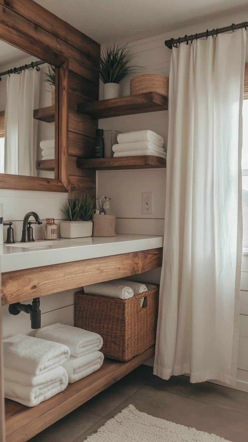 Cafe bathroom with curtains